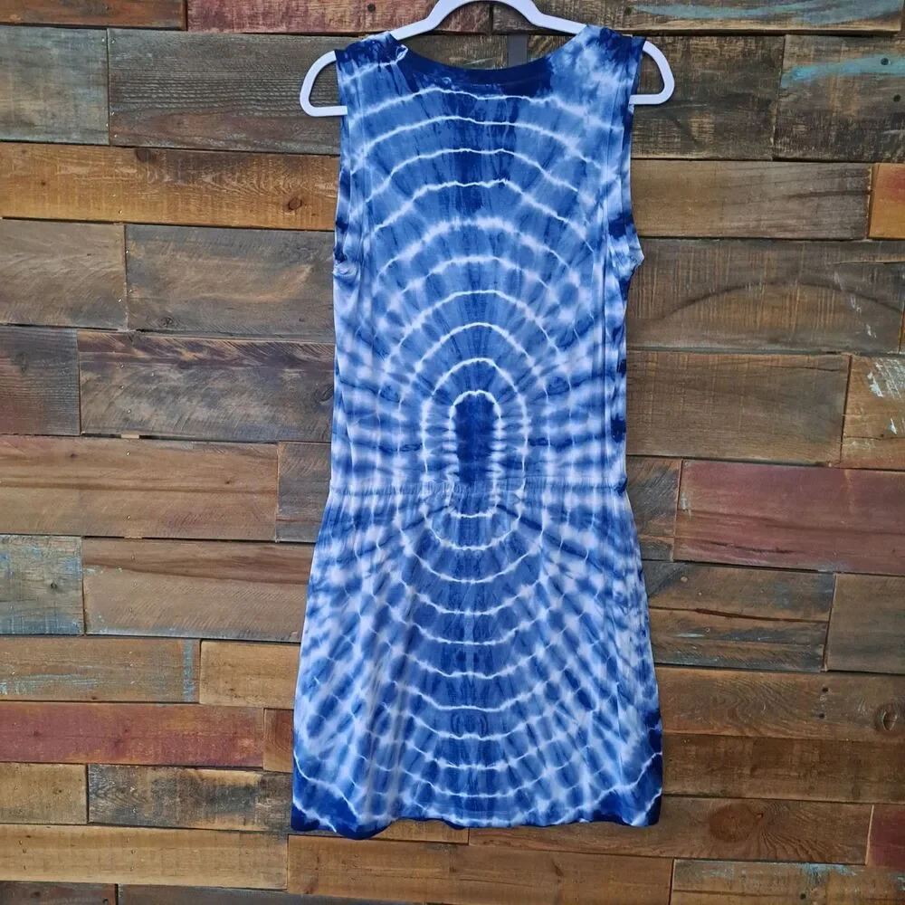 Pink‎ Lotus Women's Blue Tie Dye Dress Sz M Casual Comfy Boho Beach Weekend Wear